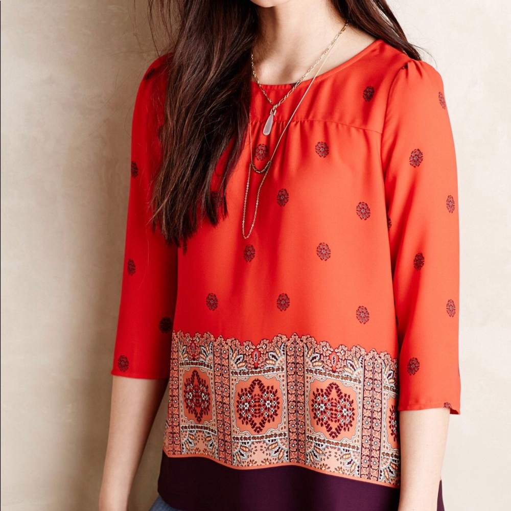 Anthropologie | Maeve | Rila Bordered‎ Blouse